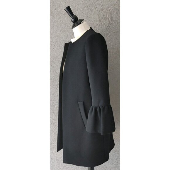 NWT ZARA Woman Black Open Front Coat with 3/4 Length Bell Sleeves Size S - Picture 3 of 6